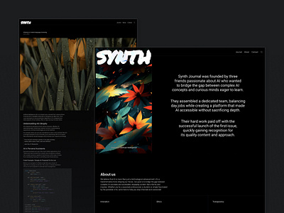 Synth Journal article blog dark dark mode dark theme design framer free freebie journal template web website