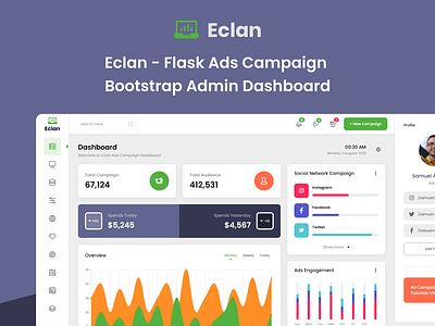 Eclan - Flask Ads Campaign Admin Dashboard Template 3d animation branding creative design graphic design illustration logo motion graphics product design social media posting template ui uiux user experience user interface web web design website