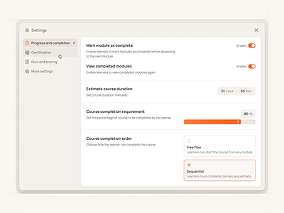 Course Settings for a Course Authoring Tool backend design design system frontend product design product development product discovery ui