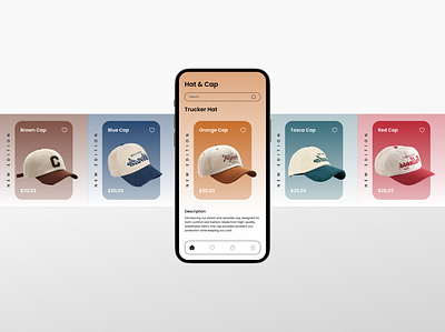 Hat Mobile App ✌😊 app branding cap clean colors e commerce graphic design hat ilustration minimalist mobile ui ux