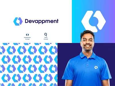 Devappment - Logo Design app application branding coding concept development flat hire hiring logo logo design magnifying glass minimal negative space professional search software tech technology website