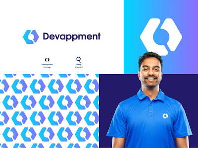 Devappment - Logo Design app application branding coding concept development flat hire hiring logo logo design magnifying glass minimal negative space professional search software tech technology website