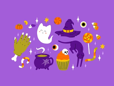 Halloween set 6 cartoon character clipart collection concept design flat halloween illustration sticker vector