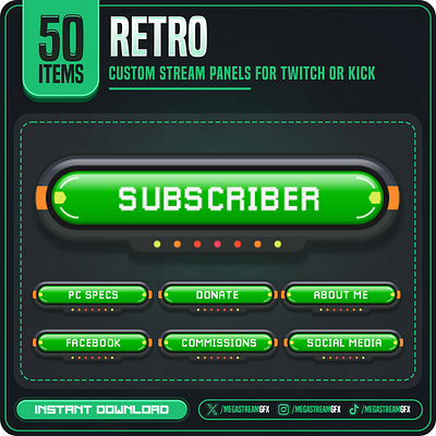 50 Pack Twitch Panels - Retro Twitch panels gaming info