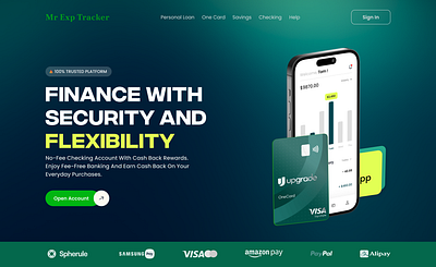 The Expenses Tracker Mobile Application Landing Page 3d branding logo ui