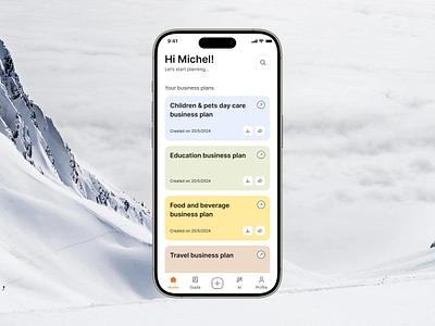 Bizplanr - Home Screen ai ai mobile app aiapp businessplanner clean dribbble figma home home screen minimal mobile design product design ux design