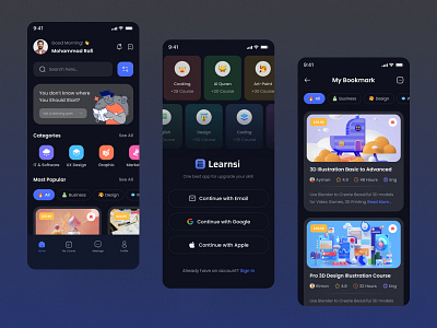 Education Mobile App admission android app class course dark app dashboard e leraning app education education app exam ios lms mobile app result student teacher ui university ux