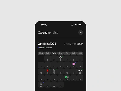 Subscription tracker: multiple subscriptions in one day animation app design calendar mobile design product design subscription tracker subscriptions ui