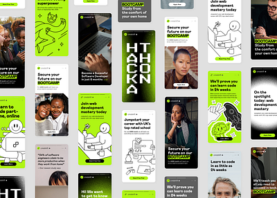 Stories for EdTech ad brand brand identity branding coding design edtech education graphic graphic design green illustration instagram logo marketing promo social media startup stories tech