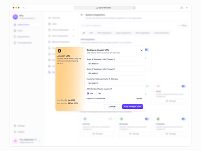 VPN Integration model branding dashboard design design illustration investment logo minimal mobile ui saas design ui uiux uxdesign web app