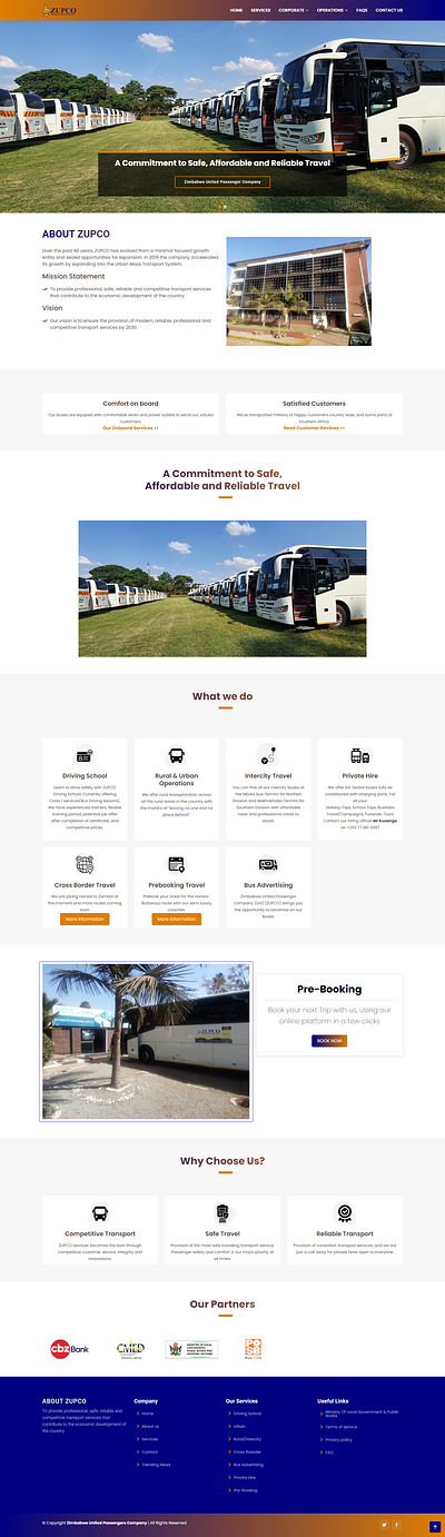 ZUPCO(Zimbabwe United Passenger Company) Website Landing Page. ui