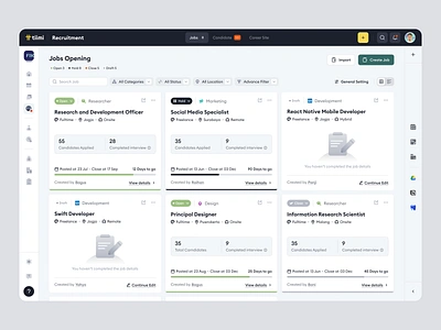 Tiimi - Job Openings Management for SaaS HR candidate company contract employee hiring hr hrd hrm hrs job management product design recruitment saas saas design team management ui ux web app web design