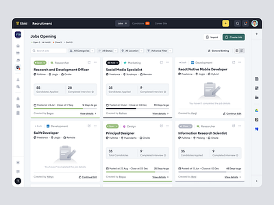 Tiimi - Job Openings Management for SaaS HR candidate company contract employee hiring hr hrd hrm hrs job management product design recruitment saas saas design team management ui ux web app web design