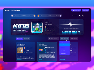 Coin Quest app blokchain branding crypto dashboard design graphic design illustration logo ui ux