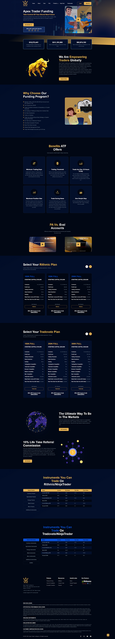 APEX TRADER FUNDING | COMPLETE PROP FIRM branding challenge design development figma firm marketing nodejs payout prop prop firm python reactjs trade trading uiux web web app web application website