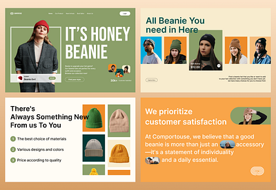 Goodtouse - Beanie Hat Landing Page beanie branding clean color fashion graphic design green hat landing page logo minimalist orange style ui ux