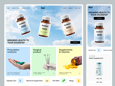 Pills: Health E-Commerce UI design doctor ecommerce health care health care website design healthcare healthcare website landing page medical project medical website design medicine medicine shop online consultation online healthcare online medical services ui web web design webdesign website