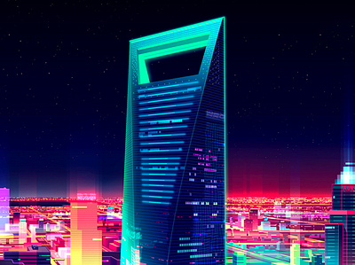 Hk branding city design futur illustration light neon retro trystram ui