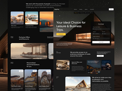 Landing Page. Trip and Hotels appartment design forest hotel landing mountains relax services trip ui ux web website wireframing