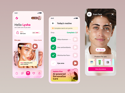 Skin Care App Design with AI ai assistent ai skincare ai technology beauty app beauty products cosmetic app cosmetic app design cosmetology face scan facial app health care app with ai korean skin app makeup medtech organic self care skin care application skincare with ai wellness