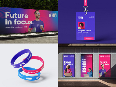 RKO Brand badge billboard brand design brand identity branding conference event example identity design mock ups mocks poster real world sign signage signs tech wristband