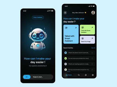 Smart Assistant - AI Chatbot app aiapp aichatbotdesign aiuxdesign appdesign appinterface designedbynesher designshowcase minimaldesign mobileapp mobileui mobileuxdesign nesherdesignstudio nesherondribbble nesherux smartassistantapp ui uiinspiration uiux userinterface uxinspiration