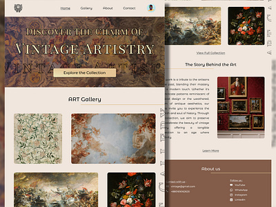 Vintage Artistry Website UX/UI Design. landing page landing page design ui uiux ux vintage website website design