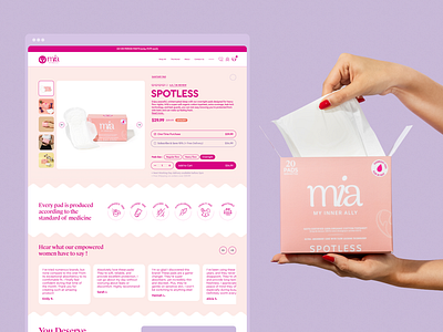 Product page design for My Inner Ally - MIA Website aboxagency body positivity branding design feminine hygiene graphic design hygiene products illustration menstrual products online shopping pads page product page sanitary pads sanitary page shopify website ui uiux design web development webdevelopment womens health