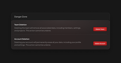 Danger Zone app design dark mode dark theme design figma freelance product design saas setting page settings ui uiux uiux design user experience user interface ux uxui web app design web design website design