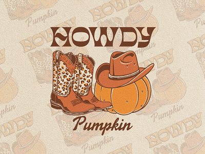 HOWDY PUMPKIN apparel design badge branding cowboy cowboy art design graphic design halloween illustration logo pumpkin rodeo rodeo fashion tshirt design vintage western western boutique western fashion western halloween