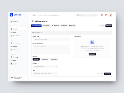 Add new course page app app states application components dashboard design figma illustration interaction learning online platform product design saas ui ux