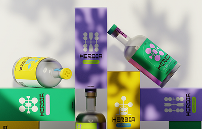 Herbia Gin label & packaging 3d branding graphic design logo