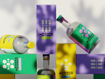 Herbia Gin label & packaging 3d branding graphic design logo