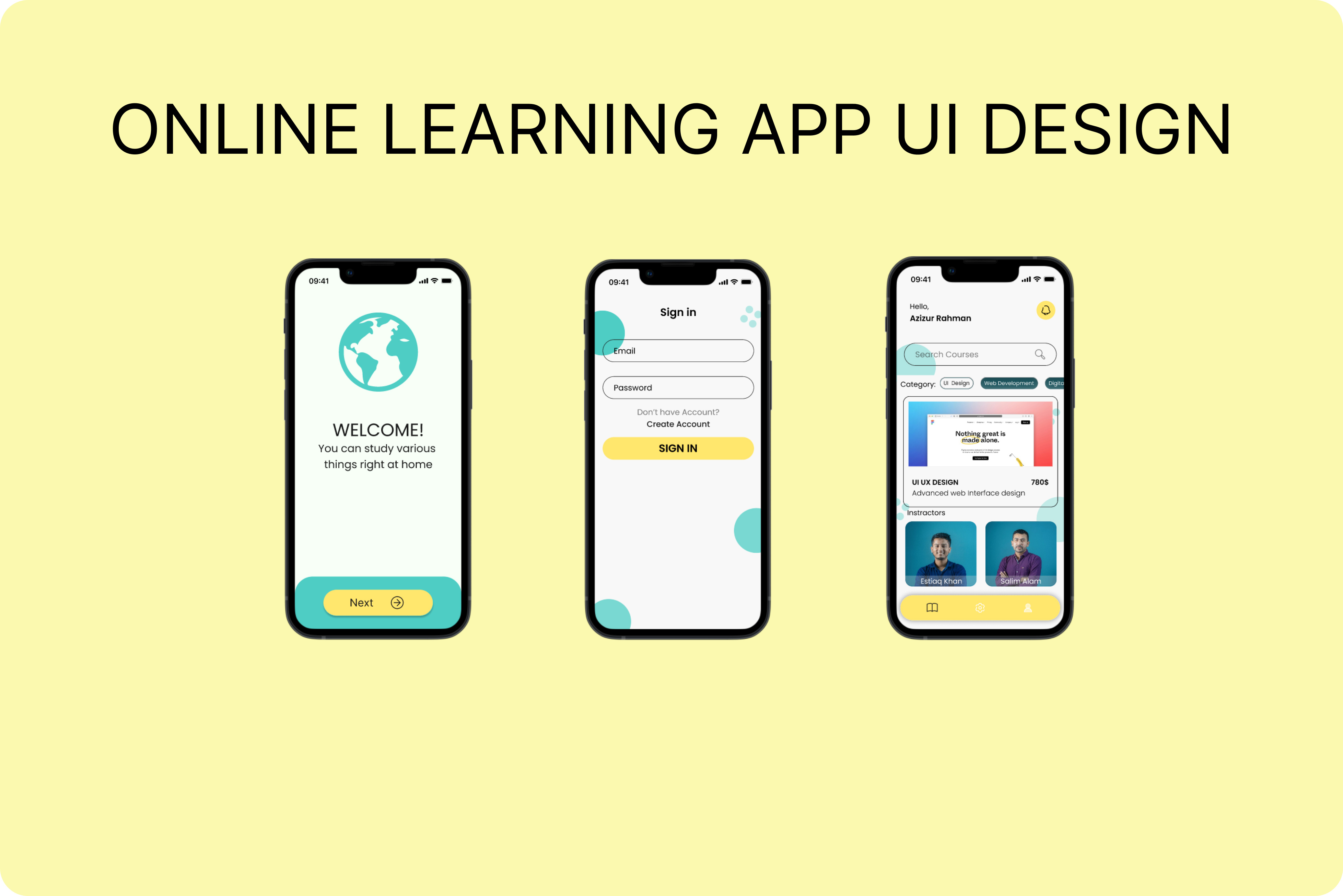 ONLINE LEARNIG APP UI DESIGN BY FIGMA graphic design ui