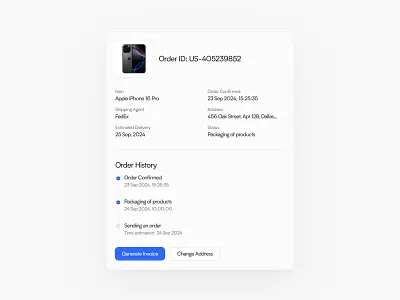 Order Tracking🪄 black blue clean dailyui design details dribbble figma gray history image iphone minimal order ui uiux ux white