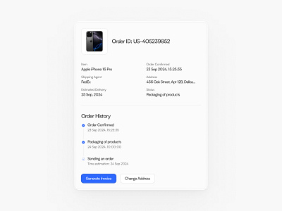 Order Tracking🪄 black blue clean dailyui design details dribbble figma gray history image iphone minimal order ui uiux ux white