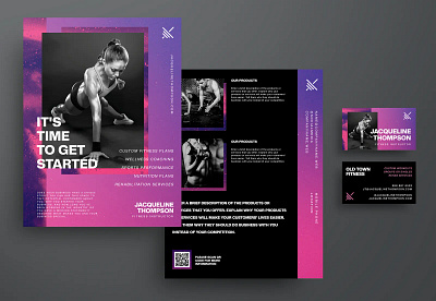 Personal Trainer Brand Identity Set branding business card exercise fit fitness flyer gym health marketing muscle personal trainer pink