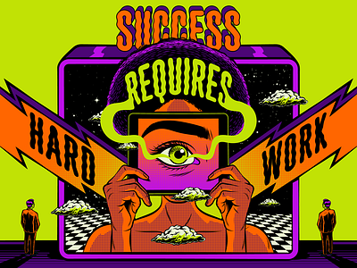 Success requires hard work colorful design illustration psychedelic retro surrealism typography vector vintage