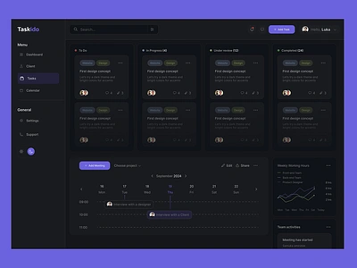 Task Management application cards coworking darkmode efficiency flow management organiser organize productivity project projectmanagement purple scrum task ui userexperience userinterface ux workflow