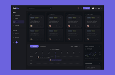 Task Management application cards coworking darkmode efficiency flow management organiser organize productivity project projectmanagement purple scrum task ui userexperience userinterface ux workflow