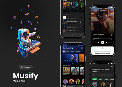 Music App app dailyui mobile app music interface musicapp musicapplication musicui productdesign spotify streaming app ui uidesign uiux userflow userinterface uxdesign visual design