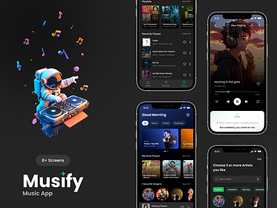 Music App app dailyui mobile app music interface musicapp musicapplication musicui productdesign spotify streaming app ui uidesign uiux userflow userinterface uxdesign visual design