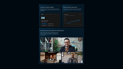 Bento Grid for a Crypto Educational Landing Page 🌟 app appdesign bento bentogrid bentos bitcoin blue branding crypto darkmode design education ethereum figma illustration ios landingpage lp ui ux