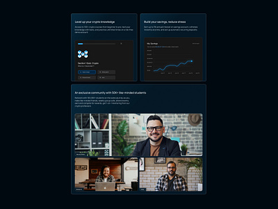 Bento Grid for a Crypto Educational Landing Page 🌟 app appdesign bento bentogrid bentos bitcoin blue branding crypto darkmode design education ethereum figma illustration ios landingpage lp ui ux