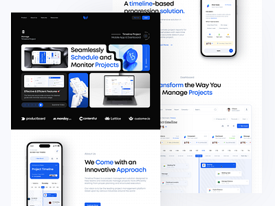 Manatcher - Landing Page blue clean clean design dark landing page landingpage timeline project project timeline timeline project ui ui design uiux ux web web design website website timeline project white