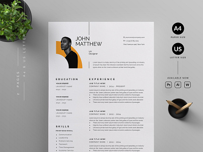 Resume/CV cover letter cv template design illustration professional resume ui us letter vector word