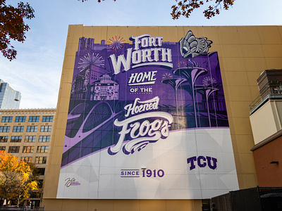 TCU Mural Design Downtown Fort Worth advertising branding city design college design composition creative custom typography dallas dfw fort worth graphic design illustration logo mural design procreate purple sundance square tcu texas university