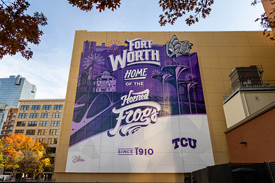 TCU Mural Design Downtown Fort Worth advertising branding city design college design composition creative custom typography dallas dfw fort worth graphic design illustration logo mural design procreate purple sundance square tcu texas university