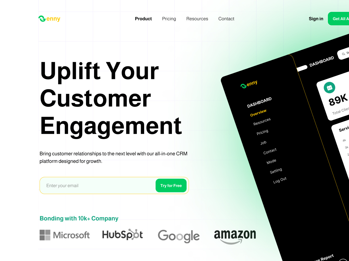 Genny crm landing page by mohashin milon on dribbble