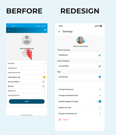 Union bank settings page redesign design figma mobile mobile app mobile design redesign ui ui design ui ux ux ux design web design